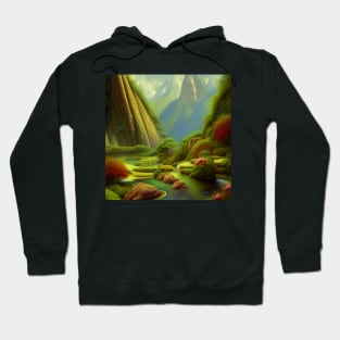 Digital Painting of High Mountains and Colorful plants, NAture Scenery Hoodie